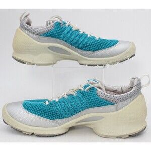 ECCO BIOM Natural Motion Women's Size 38 Teal Silver Mesh Walking Shoes Sneakers